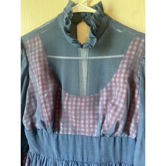 Vintage Pat Richards red and white checkered dress with blue overlay, maxi - Picture 3 of 8